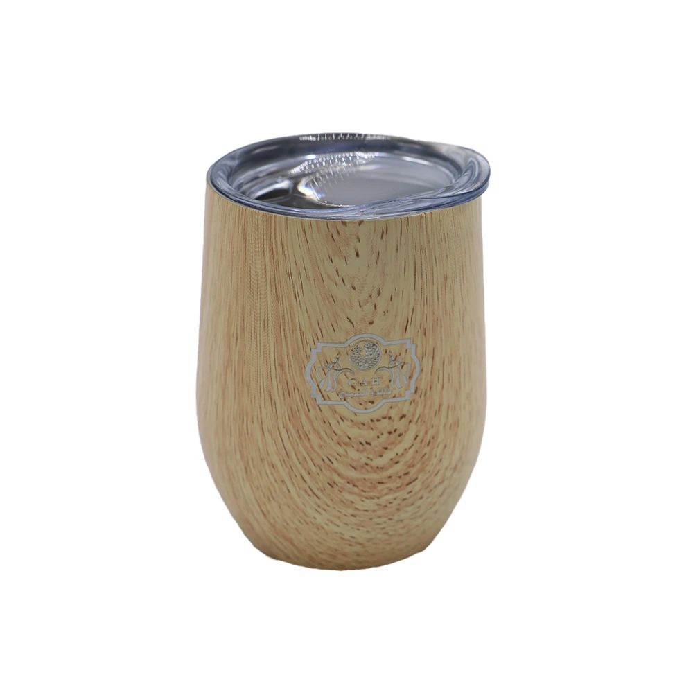 درزن اكواب متة  من الاستيل لون خشبي فاتح مع غطاء بسعه 350 مل