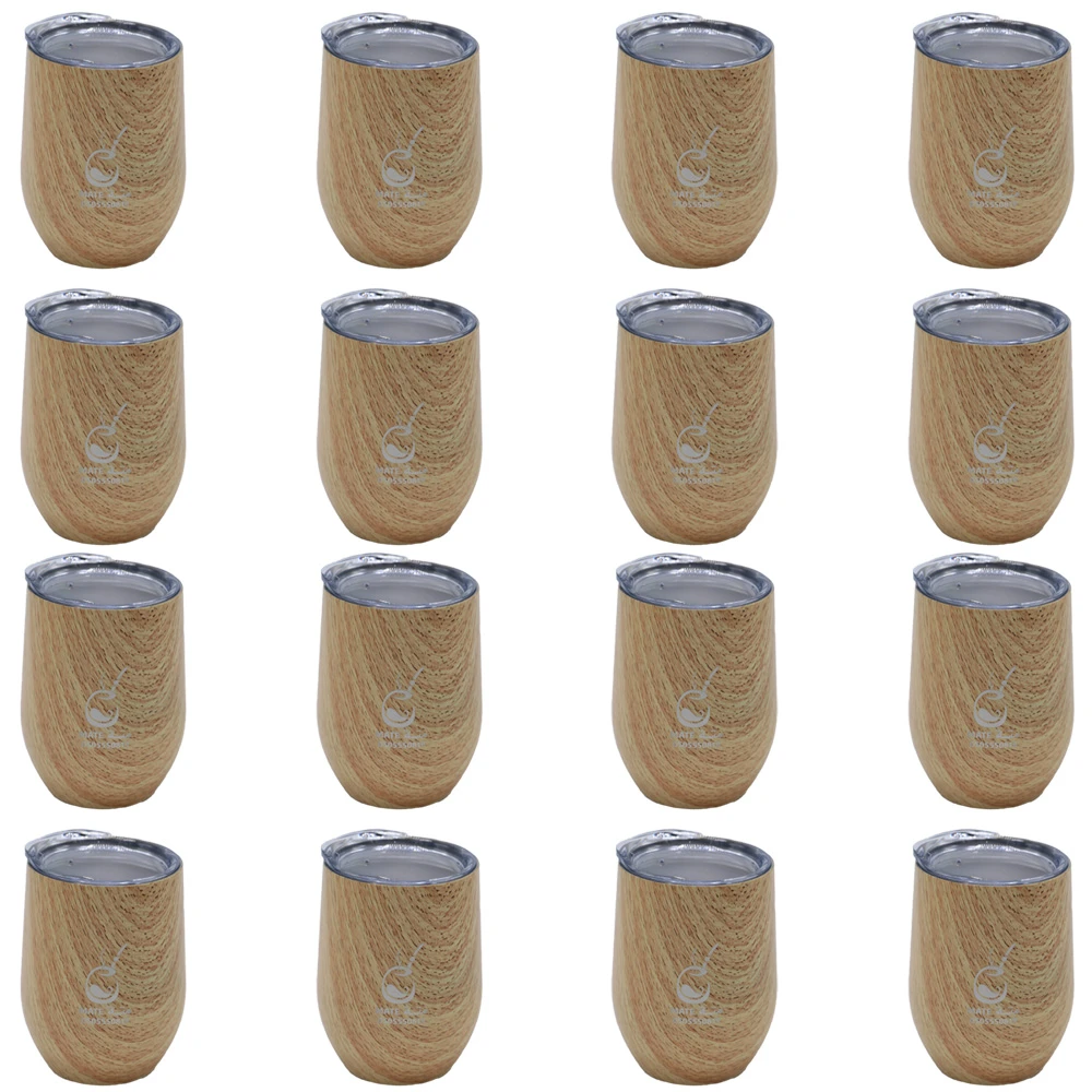 درزن اكواب متة  من الاستيل لون خشبي فاتح مع غطاء بسعه 350 مل